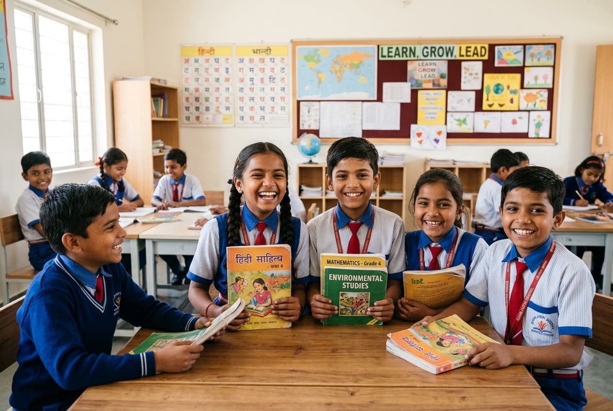 Underprivileged students in class supported by Chamak Foundation scholarships and educational materials